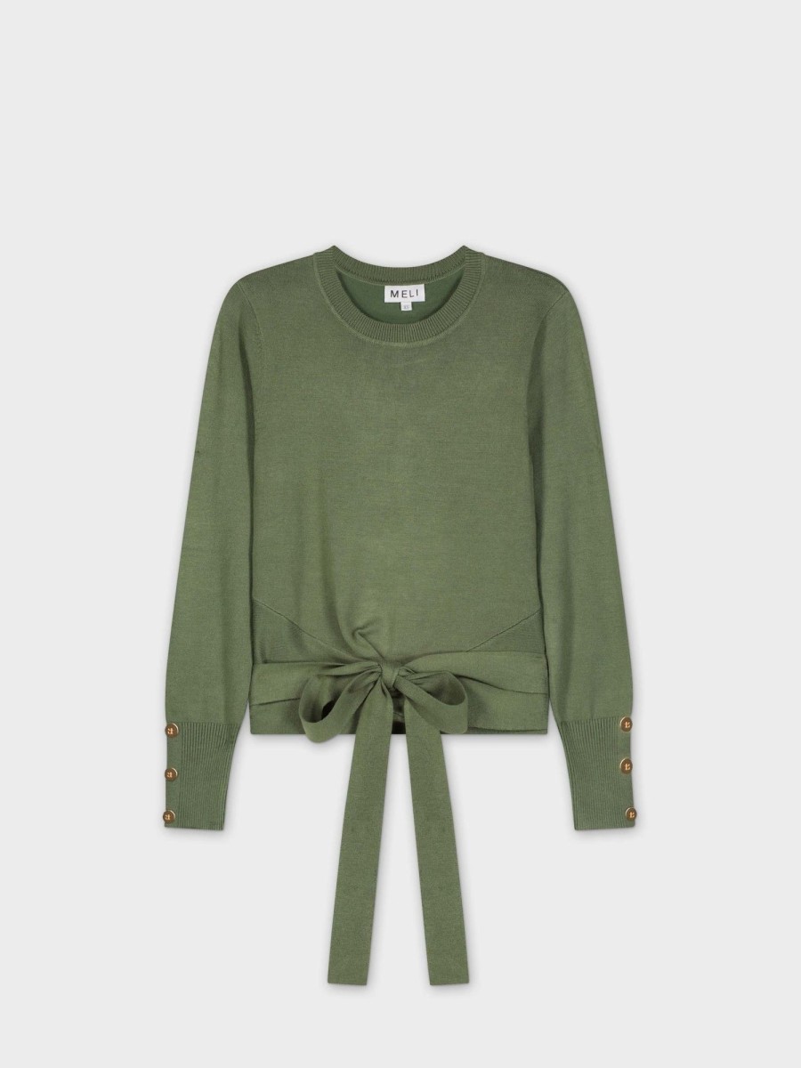 Best Wrap Tie Sweater-Olive Green Tops