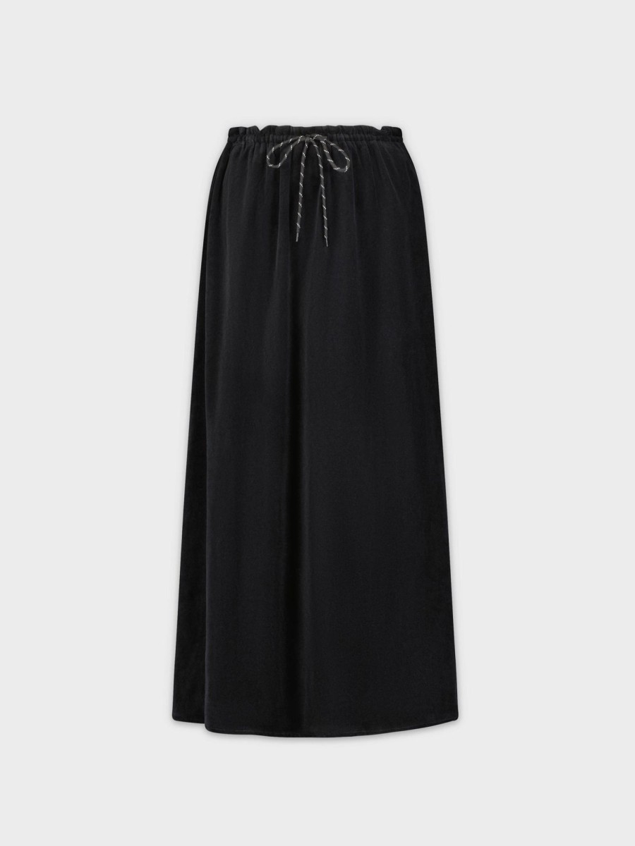 Online Drawstring Velour Skirt 35"-Black Teen Skirts