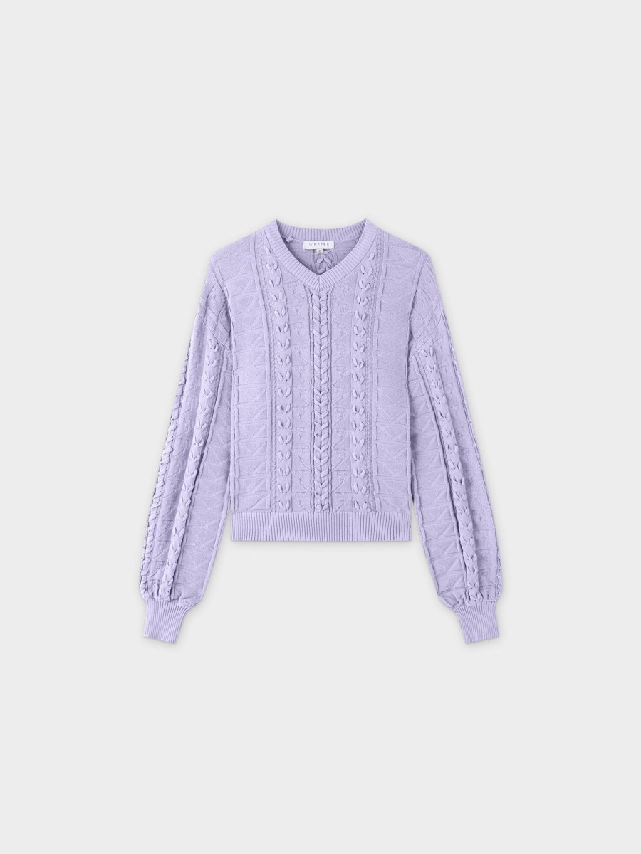 New Cross Stitch Sweater-Lavender Tops