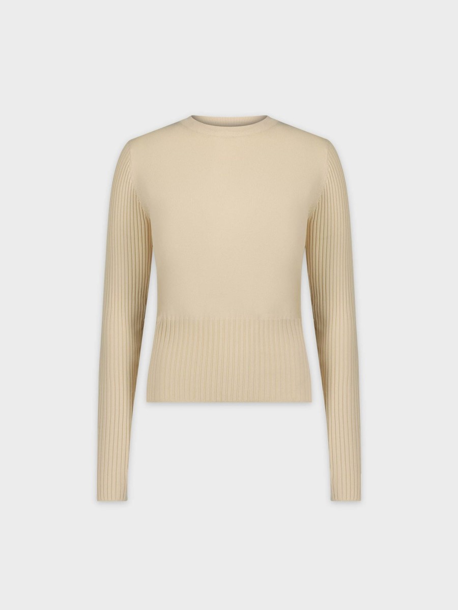 Online Ribbed Waisted Sweater-Vanilla Tops