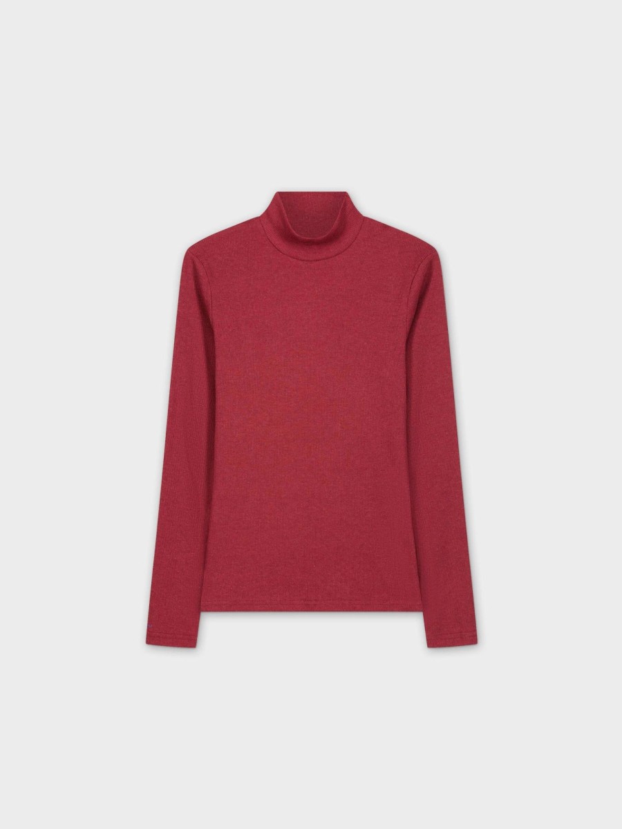 Best Heathered Turtleneck-Burgundy Tops