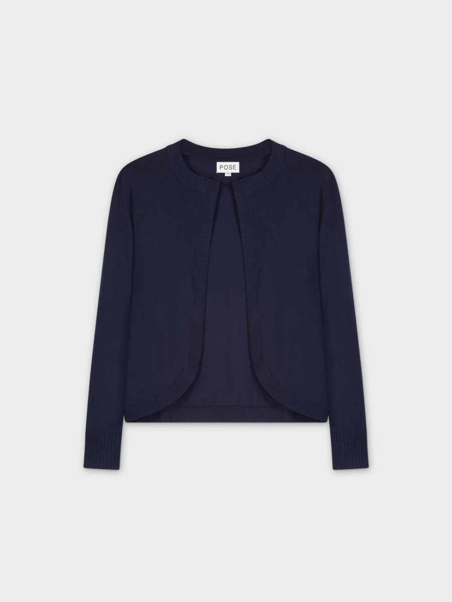 New Banded Shrug-Navy Tops