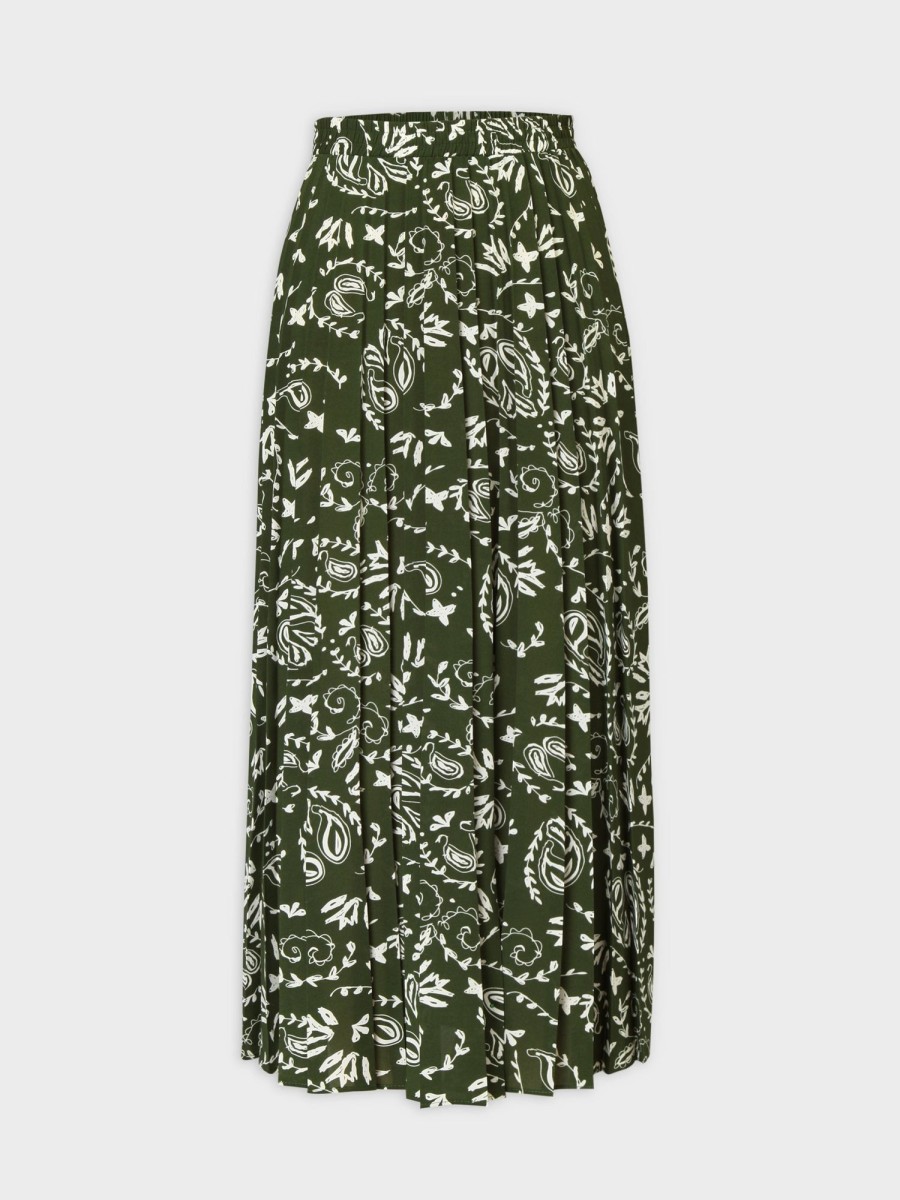 Best Covered Band Pleated Skirt 37"-Green Paisley Skirts