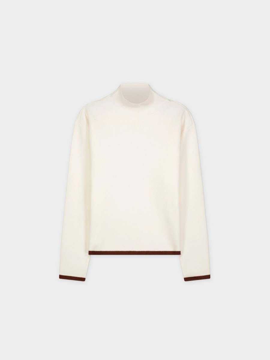 Best Trim Sweater-White/Brown Tops