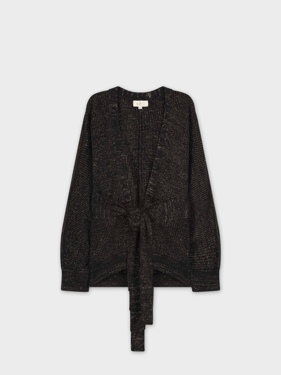 Clearance Lurex Tie Cardigan-Black/Gold Tops