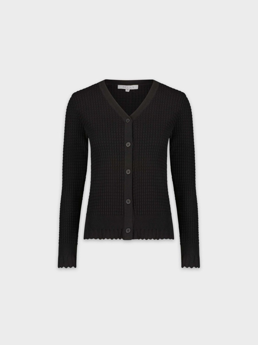 Best Ruffle Bottom Cardigan-Black Tops