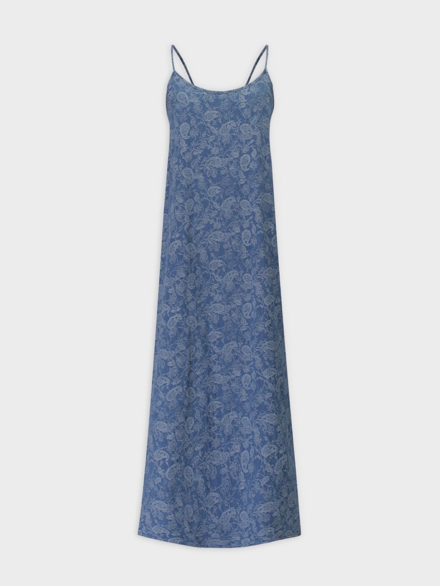 Best Crew Neck Slip Dress-Denim Brocade Dresses