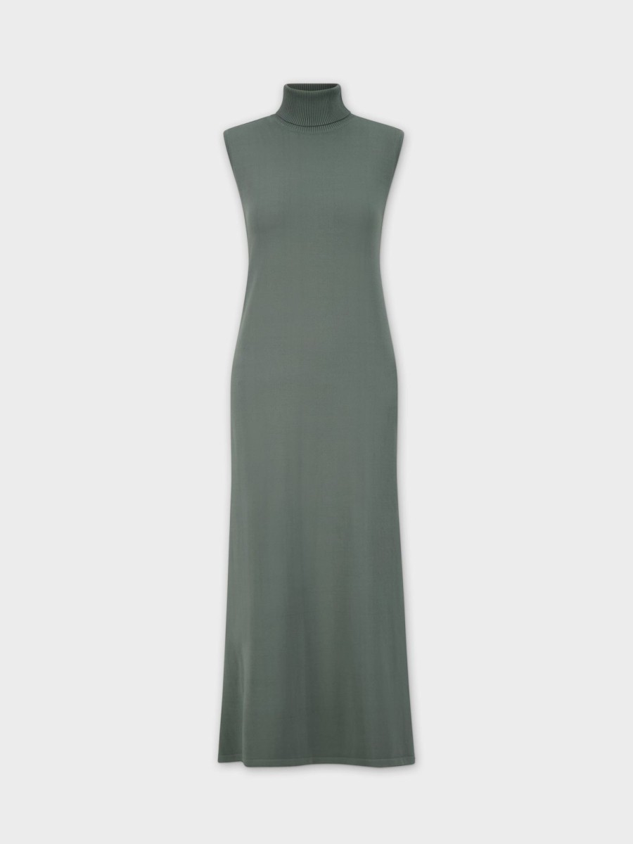 New Sleeveless Turtleneck Dress-Sage Sets