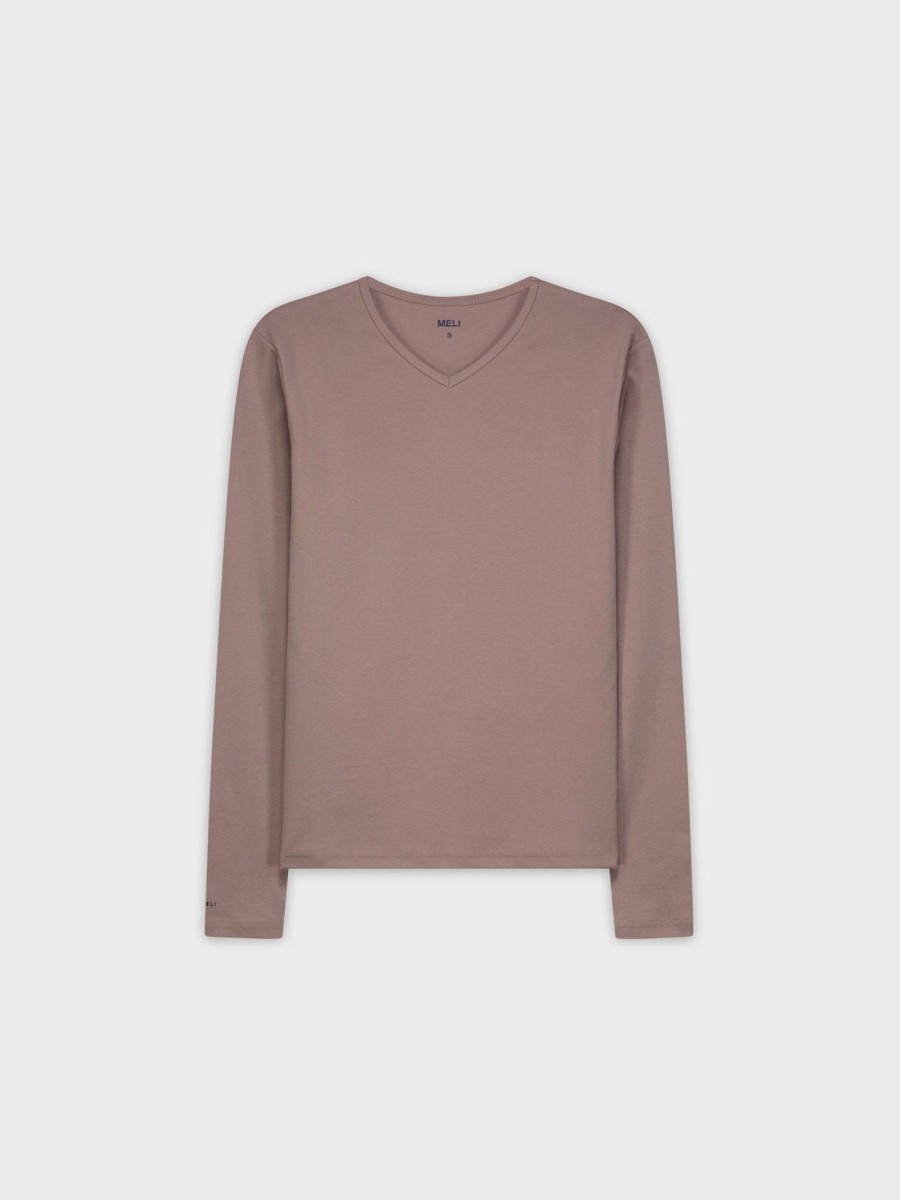 Best Basic High V Tee Ls-Dusty Mauve Tees