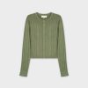 New Cropped Ribbed Design Cardigan-Olive Tops