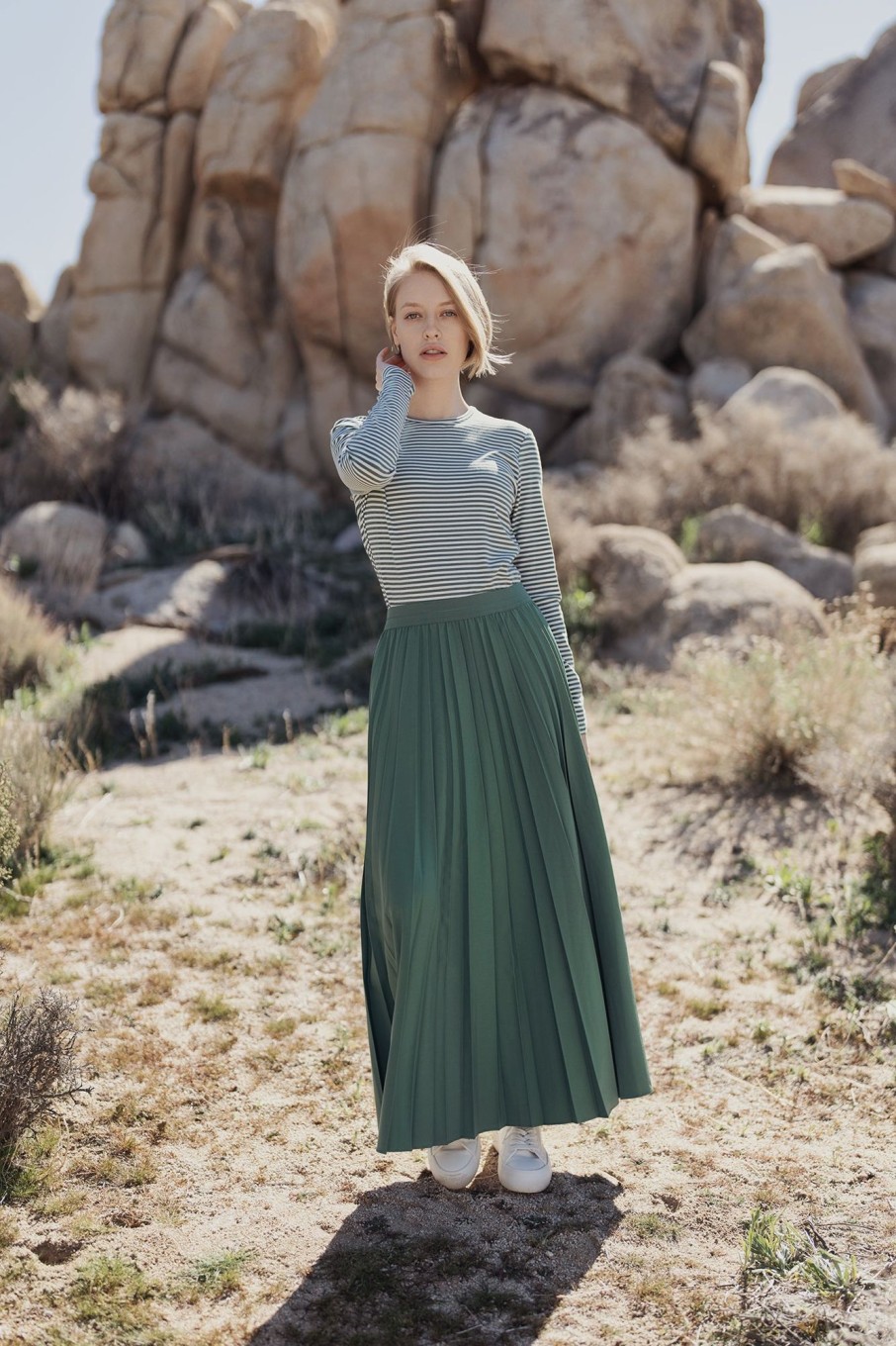 Wholesale Pleated Skirt 37"-Green Skirts