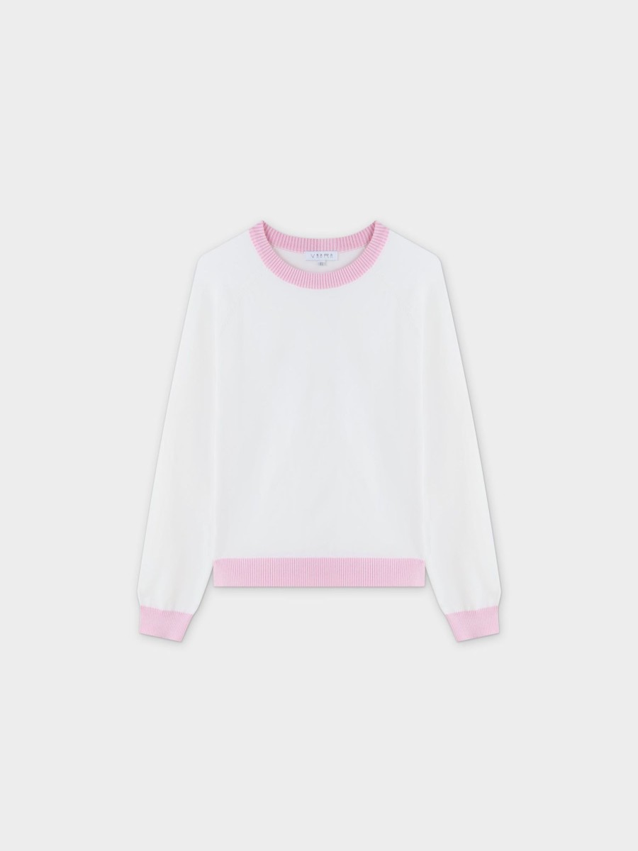 Clearance Side Print Sweater- White/Pink Tops