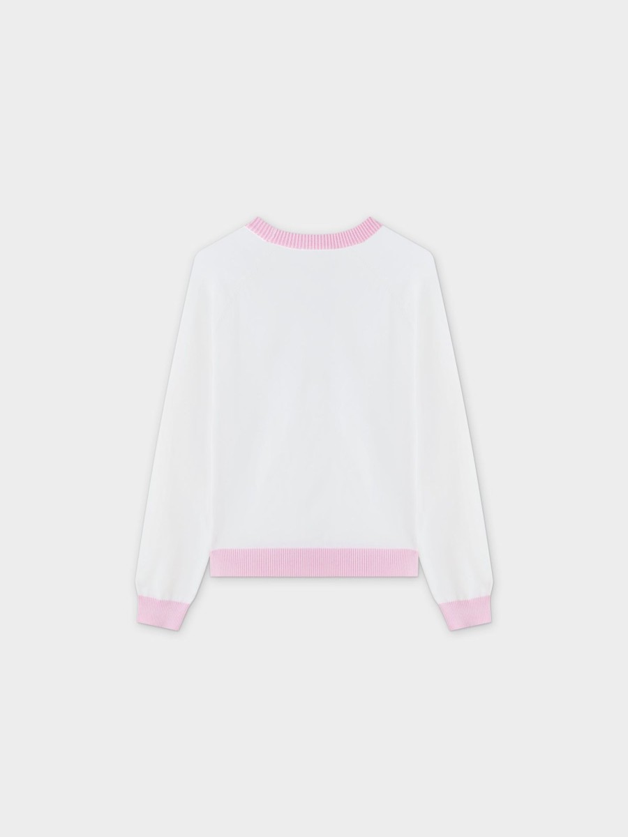 Clearance Side Print Sweater- White/Pink Tops