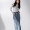 Online Denim Seamed Skirt-Blue Skirts