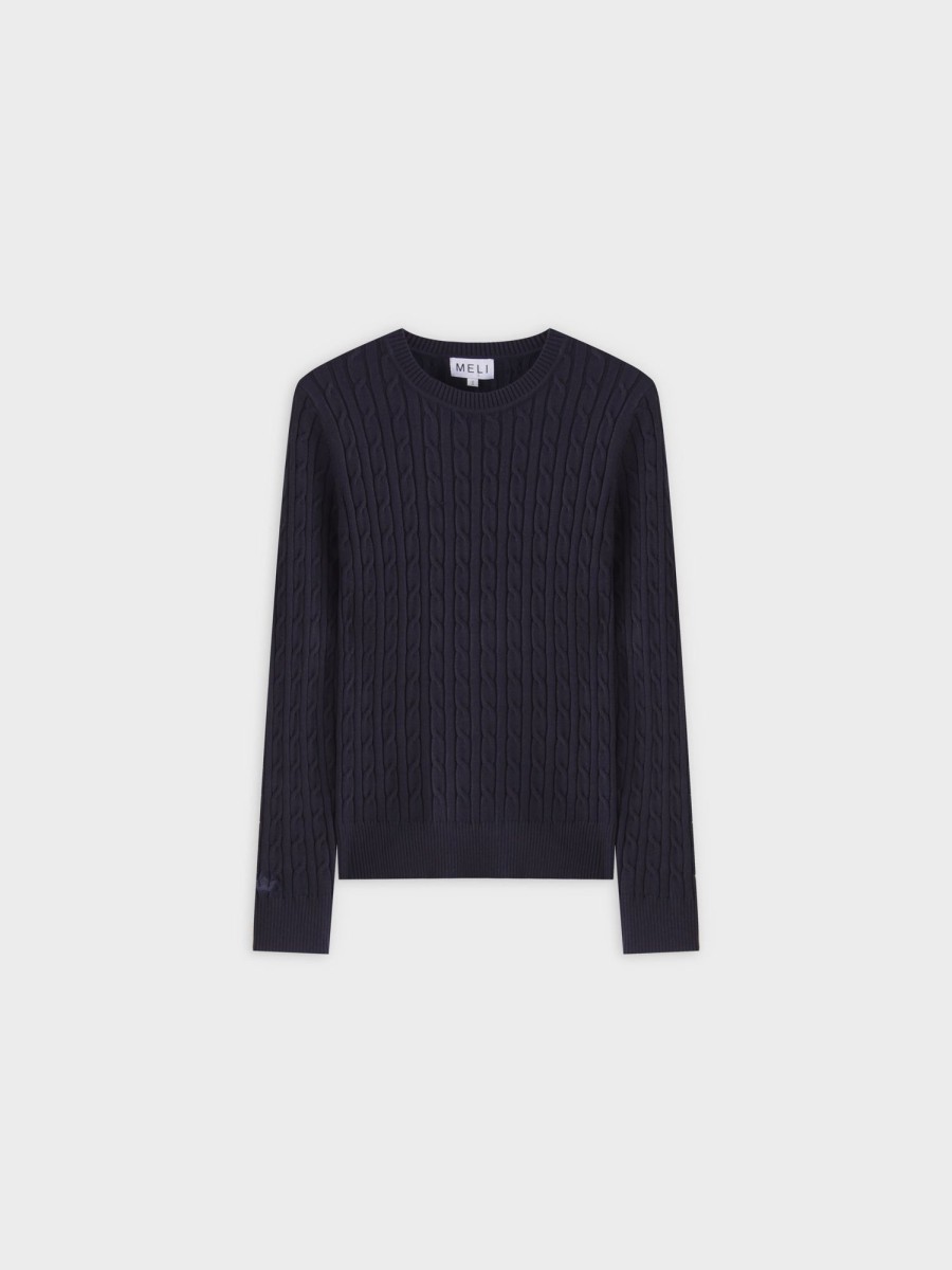 Hot Knit Cable Sweater-Navy Tops