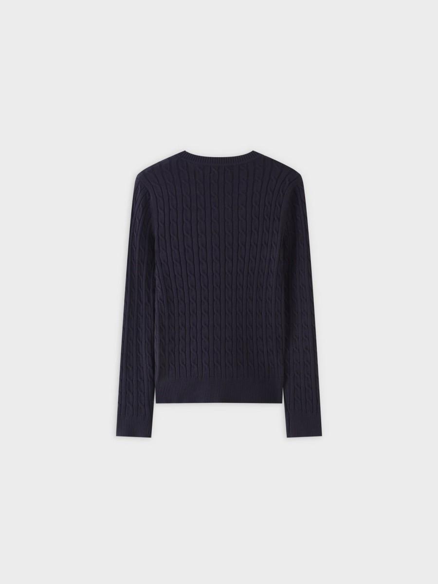 Hot Knit Cable Sweater-Navy Tops