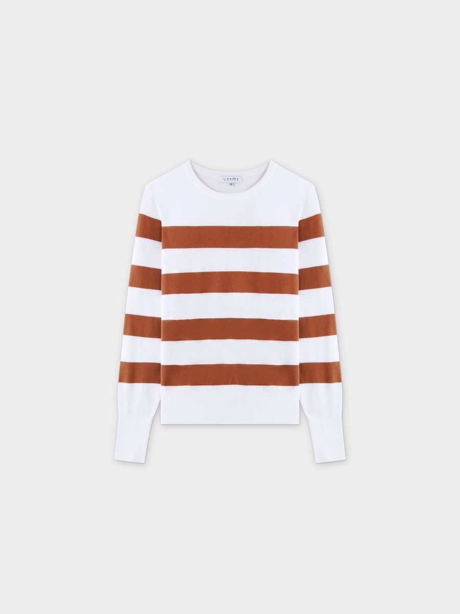 New Striped Cotton Sweater-Brown Tops