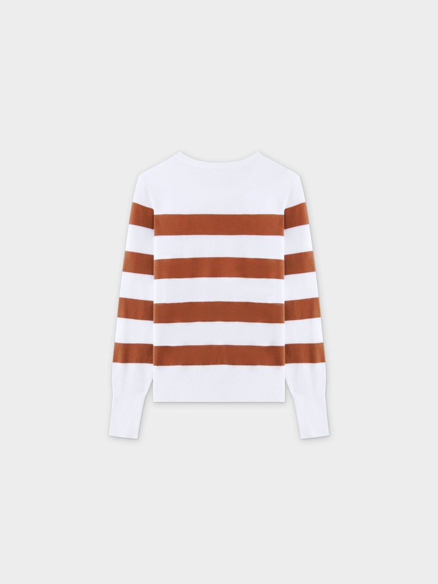 New Striped Cotton Sweater-Brown Tops