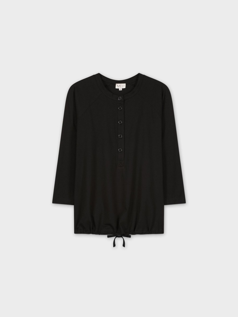 Clearance Henley Drawstring Tee-Black Tees