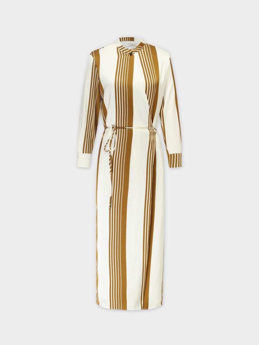 Wholesale Satin Wrap Dress-Bronze Stripe Dresses