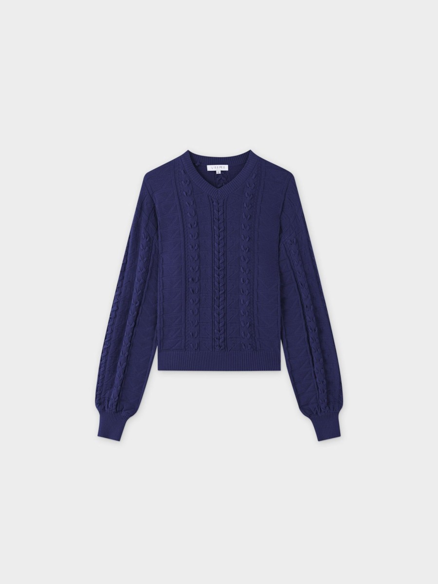 Wholesale Cross Stitch Sweater-Navy Tops