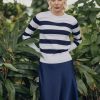 Hot Striped Cotton Sweater-Navy Tops