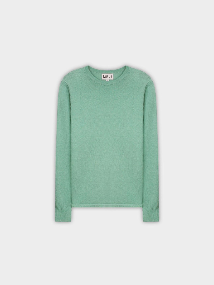 Best Thin Knit Crew Sweater-Sage Tops