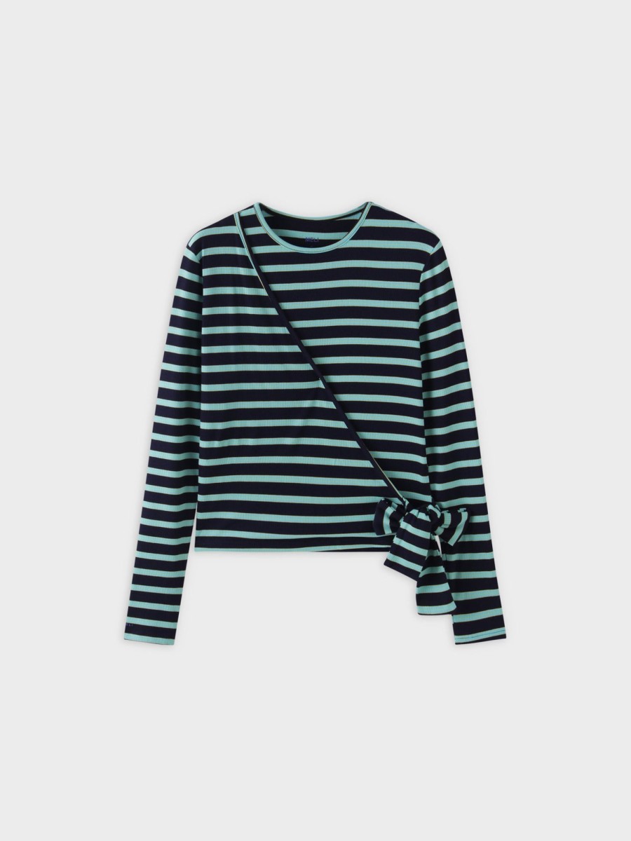 Best Striped Wrap Tee-Navy/Aqua Tees