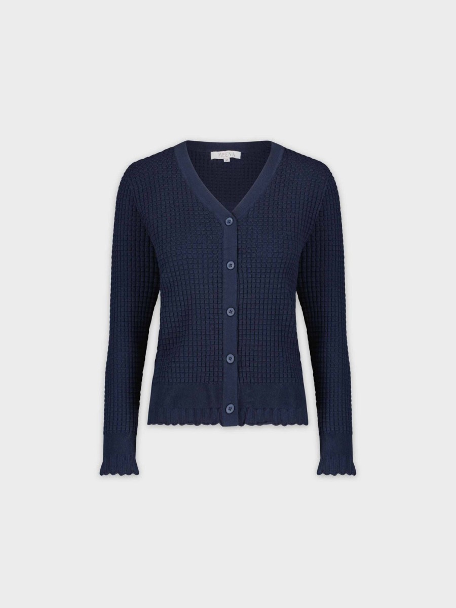 Clearance Ruffle Bottom Cardigan-Navy Tops