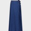 Wholesale Stretch Denim Wrap Skirt-Dark Blue Skirts