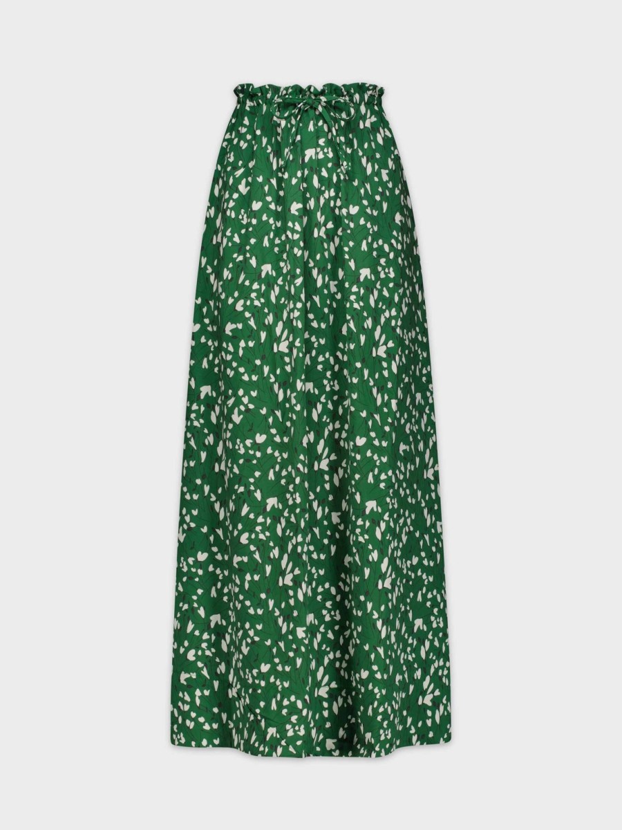 Hot Drawstring Ruffle Skirt-Green Floral Skirts