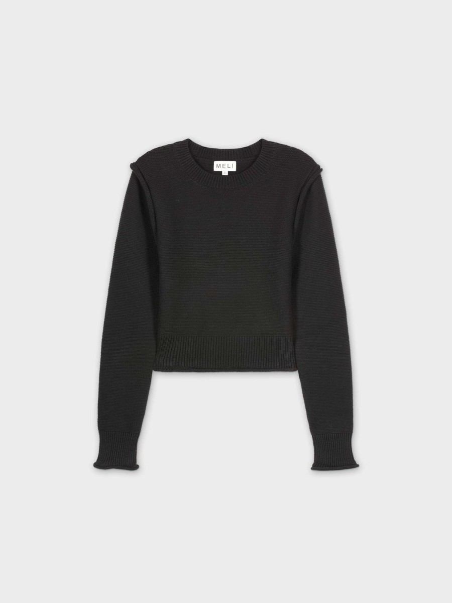 Best Raw Seam Sweater-Black Tops