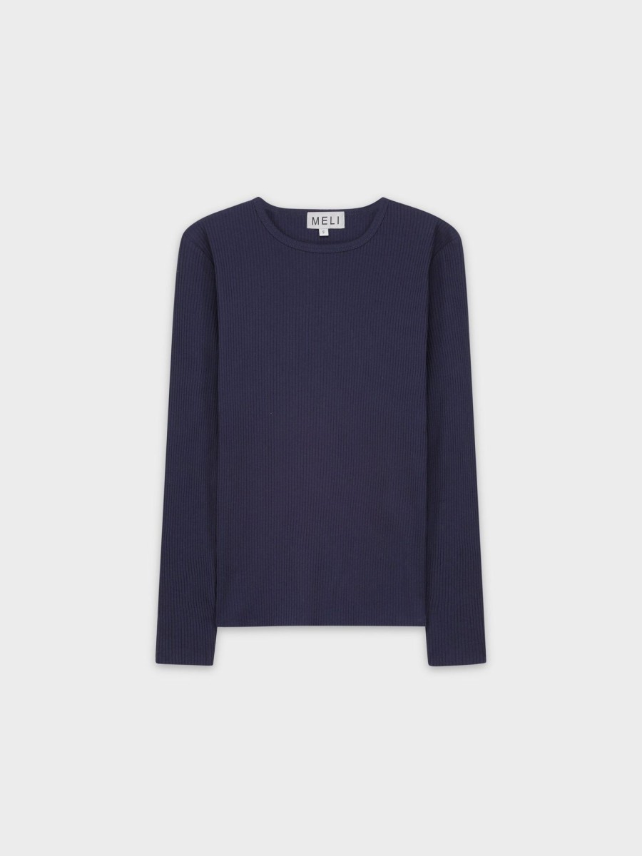 Clearance Wide Ribbed Crew-Navy Tees