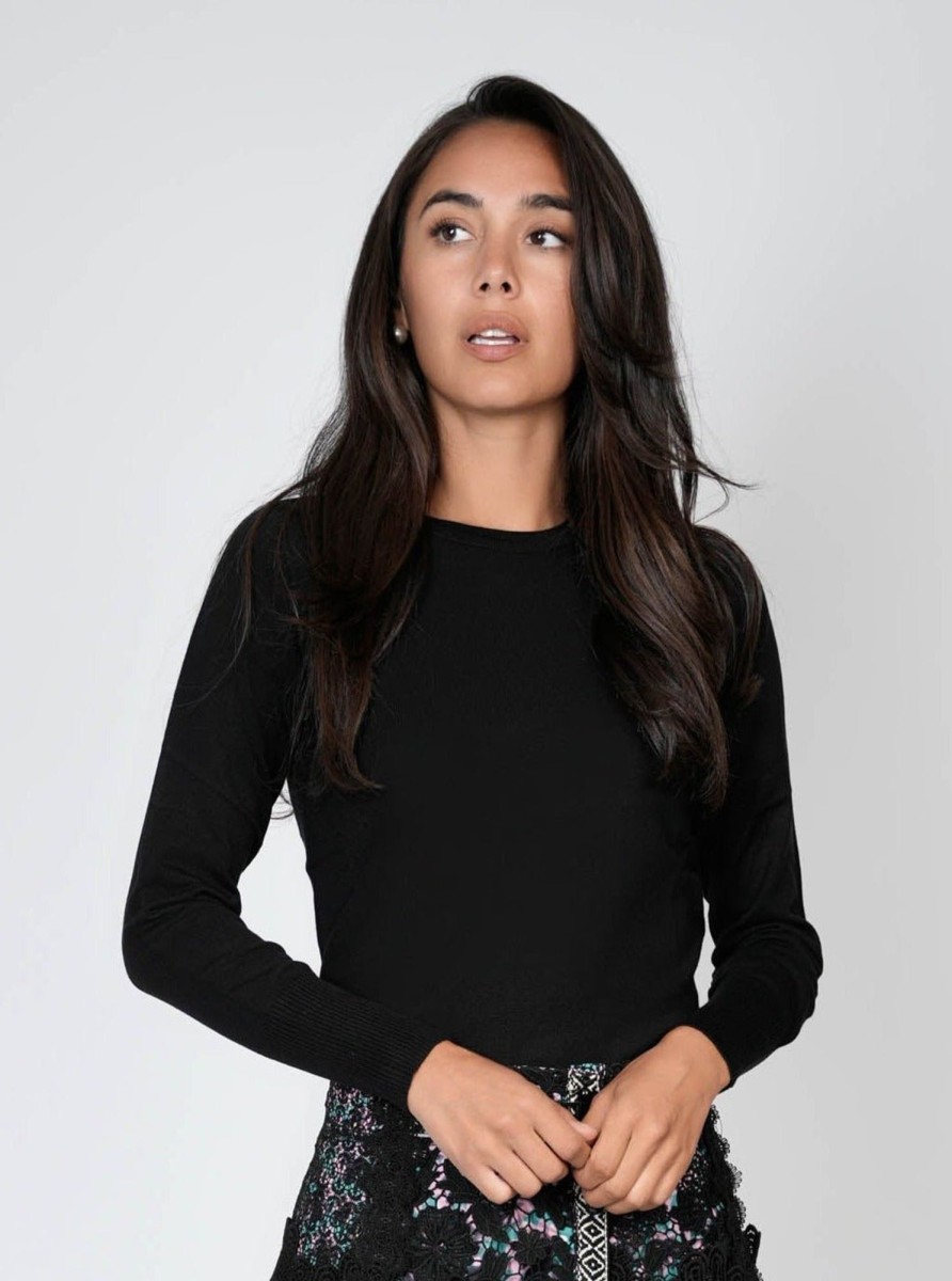 Hot Basic Crew Sweater (Ls) - Black Tops