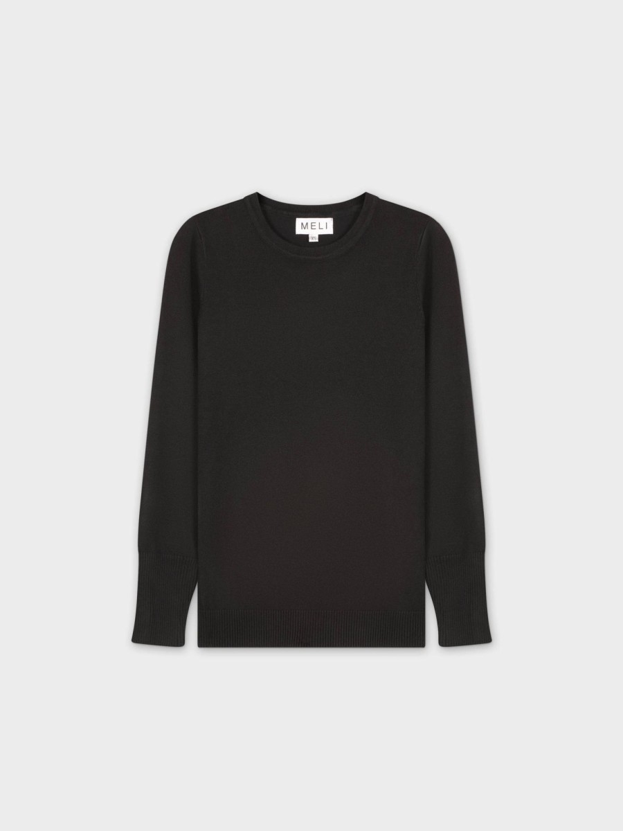 Hot Basic Crew Sweater (Ls) - Black Tops