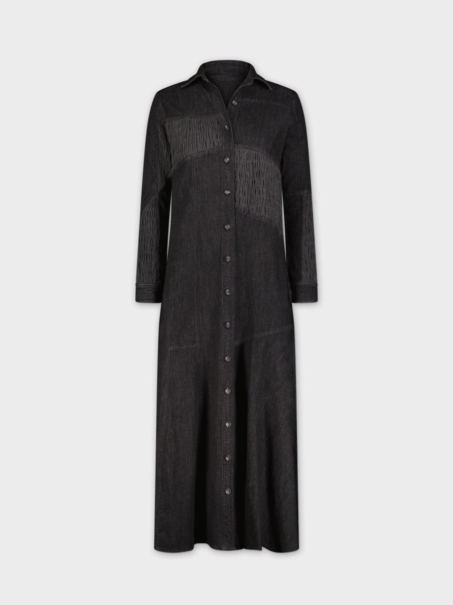 New Ruched Patched Dress-Black Denim Dresses