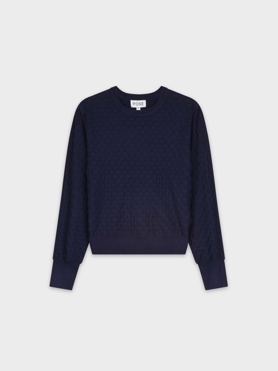 Clearance Octagon Design Sweater-Navy Tops