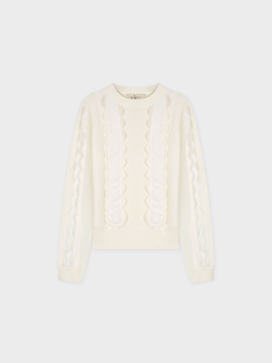 New Lace Detail Sweater-Cream Tops