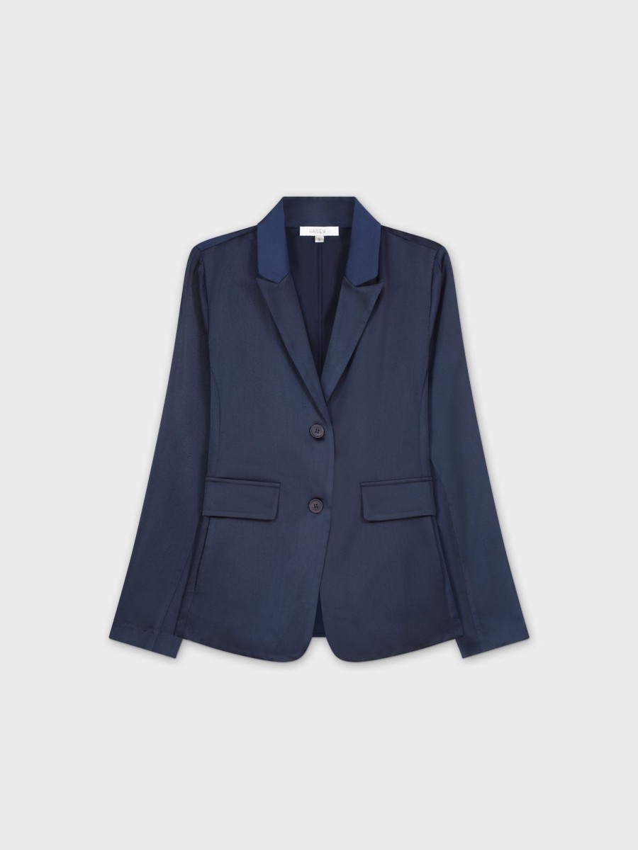 Best Satin Blazer-Navy Tops