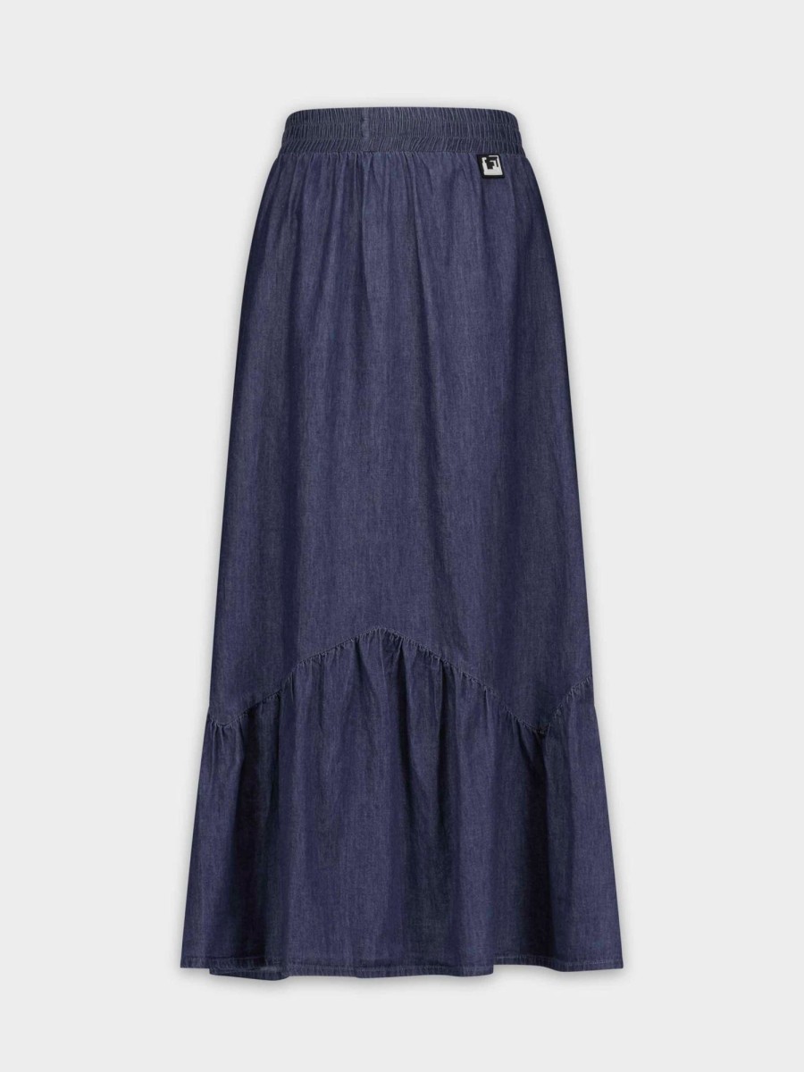 Online Scalloped Maxi Skirt-Denim Teen Skirts