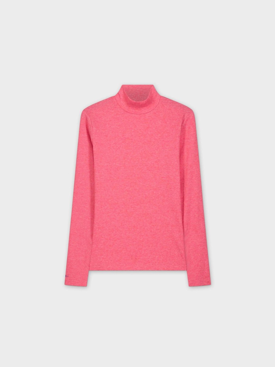 Hot Heathered Turtleneck-Hot Pink Tops