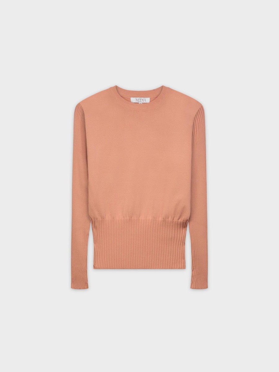 Online Ribbed Waisted Sweater-Peach Tops