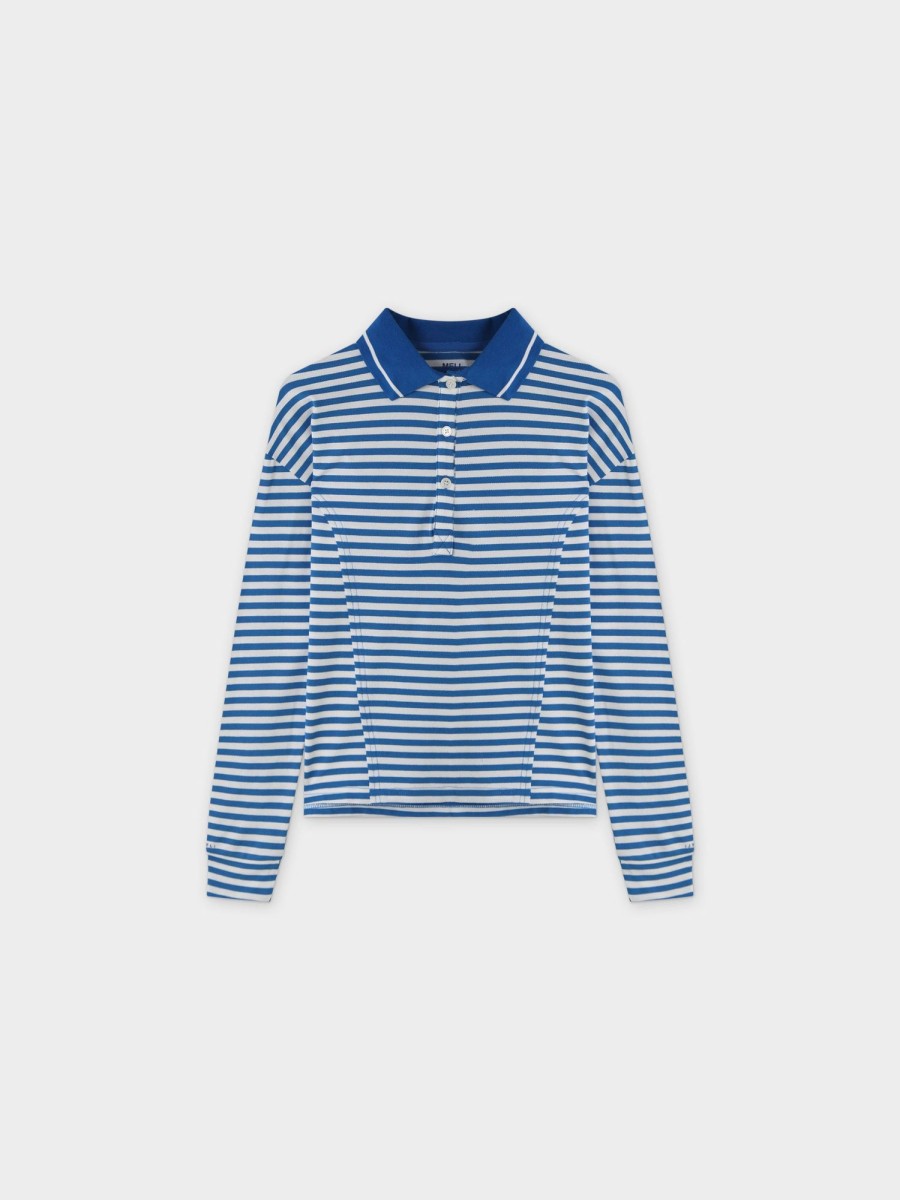 Clearance Striped Collar Tee-Blue/White Tees