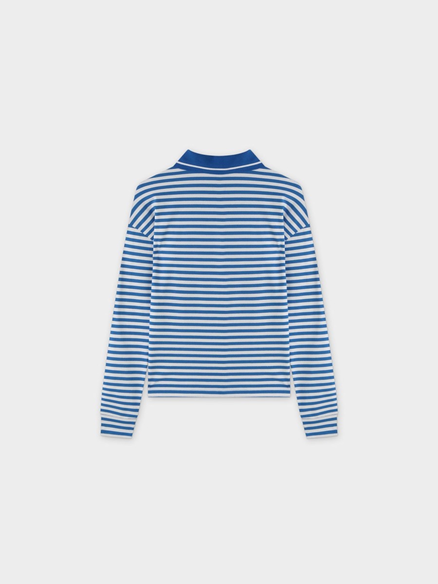 Clearance Striped Collar Tee-Blue/White Tees