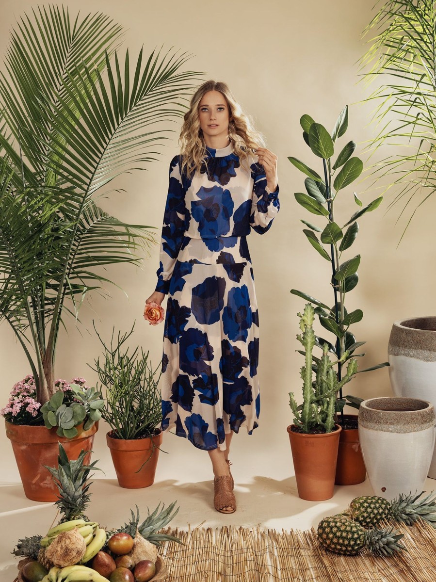 New Waisted Yolk Dress-Navy Floral Dresses