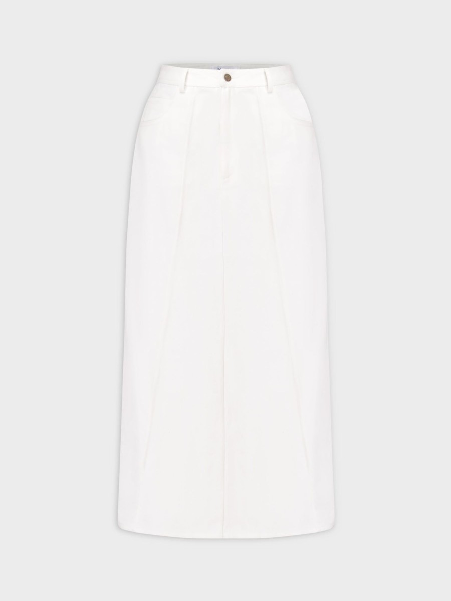 Clearance Denim Seamed Skirt-White Skirts