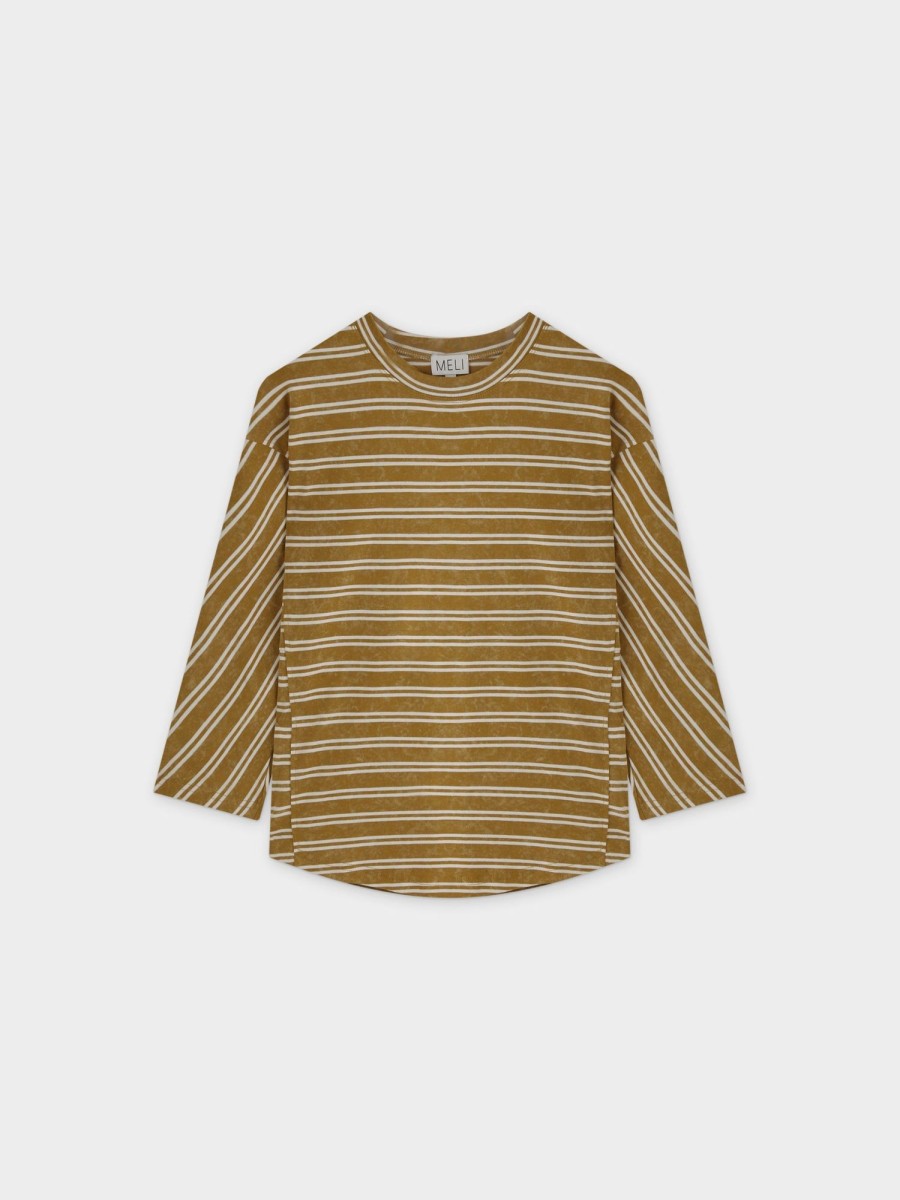 Hot Striped Boxy Tee-Washed Tan Tees