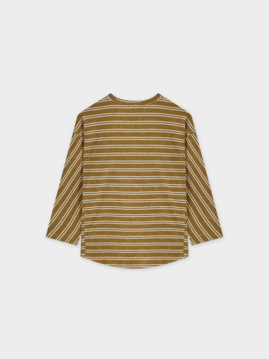 Hot Striped Boxy Tee-Washed Tan Tees