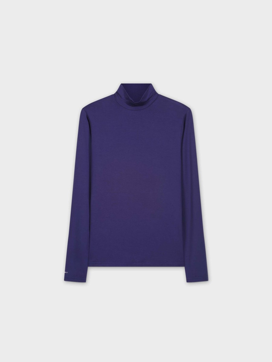 Clearance Modal Turtleneck Long Sleeve-Navy Tops