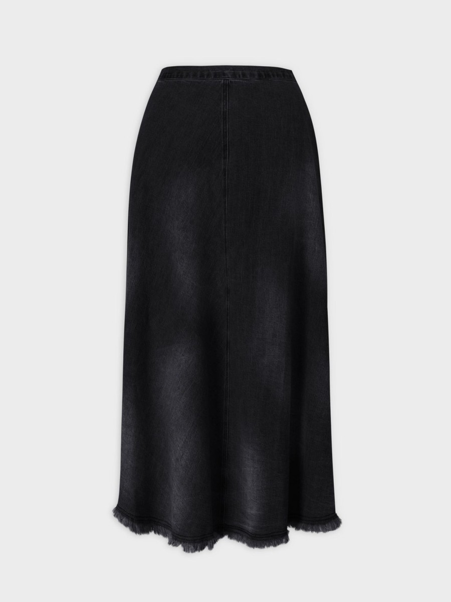 Wholesale Washed Fringe Denim Skirt-Black Skirts